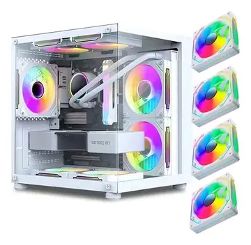 gabinete gamer aquário em vidro com 4 fans rgb gb1797 branco