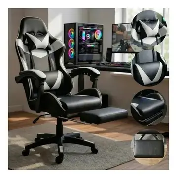 cadeira gamer led tools cadeira de escritório gamer ergonômica reclinável branco com apoio dos pés