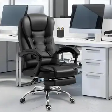 cadeira de escritório presidente ergonômica apoio pés giratória preto couro