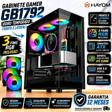 gabinete gamer gb gb1792 mid tower rgb atx em vidro temperado preto