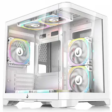 gabinete rise mode galaxy curved mid tower mATX vidro temperado sem fonte sem fan branco