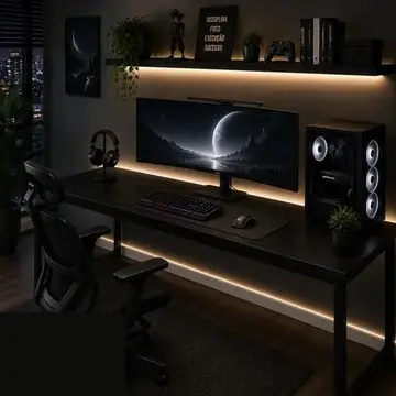 Mesa Industrial Para Computador Gamer 150cm Estrutura Aço Preto