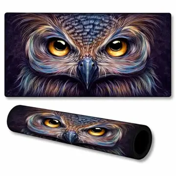 Mousepad Grande 70x35 cm Profissional Speed Antiderrapante Base Emborrachada Confortável Macio Borda Costurada Premium Coruja