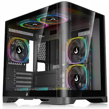 gabinete gamer rise mode galaxy curved mid tower matx vidro temperado sem fonte sem fan preto