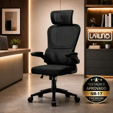cadeira de escritório ergonômica laruno preta giratória com apoio lombar e braços ajustáveis