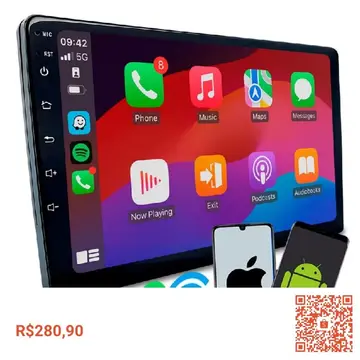 Multimídia 9 Polegadas Mp5 Carplay Android Auto Sem Fio Com Espelhamento de Celular Gps Aplicativos e Entrada Câmera Ré