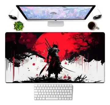 mouse pad samurai 90x40cm chinês vermelho premium grande samurai vermelho 90x40