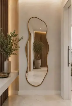 Espelho Grande Orgânico 100x50 Corpo Inteiro Moldura Couro Caramelo -