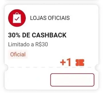 Algumas contas receberam esse cupom 30% Cashback Shopee