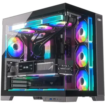 Gabinete Gamer Kalkan Asgard Evo Preto ATX Aquário Sem Fans Câmara Dupla Painel em Vidro Temperado Duplo USB 3.0 Painéis Perfurads Suporta P