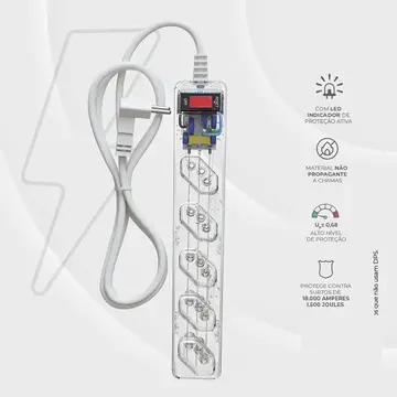 proteção elétrica iclamper energia 5 tecnologia lcf 5 tomadas