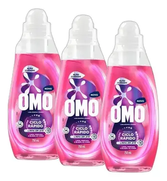 higiene e limpeza omo kit lava-roupas ciclo rápido ação cuidado 750ml kit 3