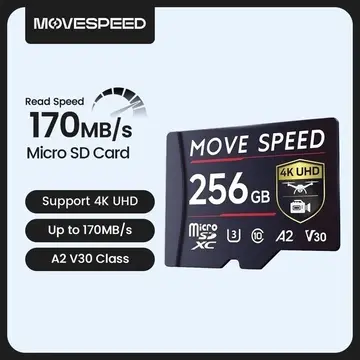 Micro SD Cartão de Memória MOVESPEED B300 128GB / 256GB 170MB/s TF A2 V30, SDXC, para Câmeras, Filmadoras DV, Câmeras Veiculares e Drones