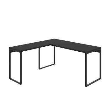 PARCELADO! Mesa de Escritório em L Estilo Industrial 1,50mX1,50m Kuadra, Compace, Preto Ônix/Est.Preta