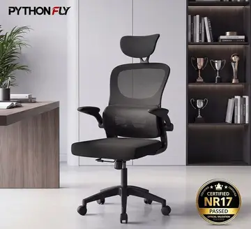 Cadeira de Escritório Ergonômica Com Apoio Lombar e Apoio de Cabeça Cinza com estofado de mesh