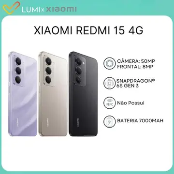 Xiaomi Redmi 15 4G,Versão Global, Bateria 7000mAh, 128/6GB ou 256/8GB Processador Snapdragon 685 , Câmera 50MP