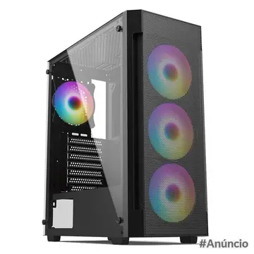 Gabinete Gamer Liketec Hurricane Mid Tower Atx Frontal Mesh Lateral Em Vidro Temperado 3X Fans Preto Lc At Hurricane 3Fr