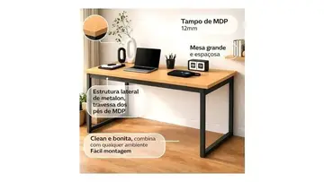 mesa escritório industrial 150x60 estrutura ferro