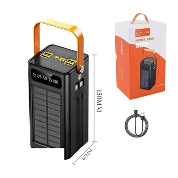 Power Bank Solar 50000mAh Carregador Portátil Grande Capacidade USB com Cabo Universal
