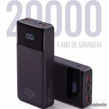 Power Bank Carregador Portátil Pro 20000mAH ELG PB200BK, Bateria Portátil Universal, Carga Rápida, Display Indicador