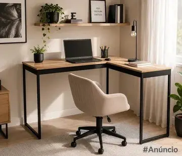 Mesa Escrivaninha Em L Industrial Preta Setup Multiuso Madeira E Mel
