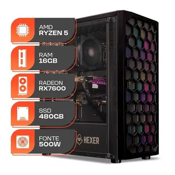 PC Gamer Spectrum, AMD Ryzen 5 5500, Radeon RX 7600 8GB, 16GB DDR4, SSD 480GB, Fonte 500W 80 PLus