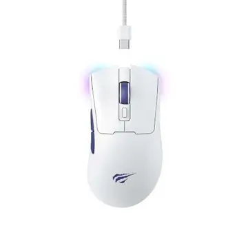 Havit Mouse Gamer Quad-Mode MS966WB White, Sem Fio e Com Fio, USB, Bluetooth, Wireless 2.4GHz USB-A e USB-C , RGB, 7 Botões, 800-1600-2400-3