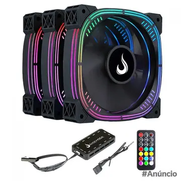 Kit Fan Com 3 Unidades Rise Mode Aura Pro Black Argb 120Mm Rm Aub 02 Argb