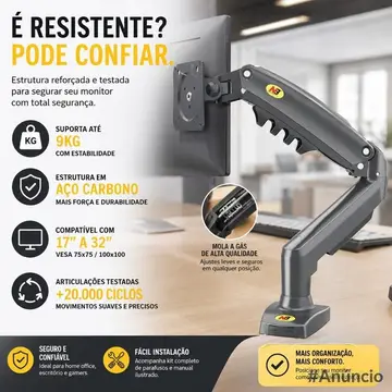 Suporte Articulado de Mesa F80NB com Pistão a Gás para Monitores de 17'' a 35'' Preto ELG