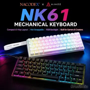 Teclado Mecânico Gamer Ajazz x Nacodex NK61, Switch Red