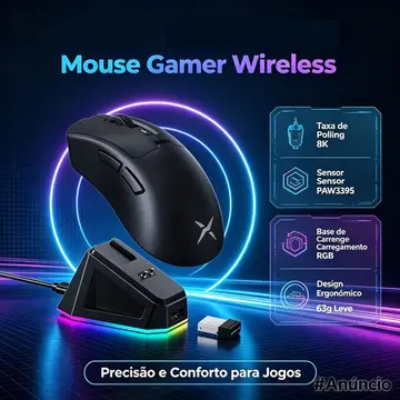 Mouse Delux M900 Pro, PAW3395, 8000hz, Com dock de carregamento preto ou branco