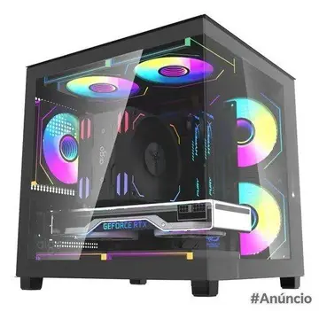 Gabinete Gamer Aigo Luna A275 Preto Mini-Tower com Lateral de Vidro e 3 Fans Rainbow