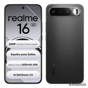 Smartphone Celular Realme 16 5g 256GB 12GB Ram Dual Sim Câmera De 50mp Lumacolor Image Espelho para Selfies Bateria 6550mah, Resistência à á