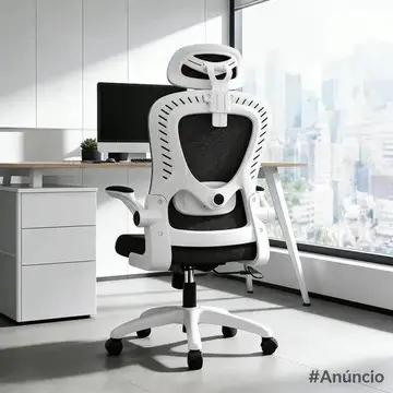 Cadeira Escritório Confortável Ergonômica Giratória Legacy Branco E Preto Algodão
