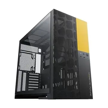 Gabinete Gamer Geometric Future Model 5 Vent Preto e Amarelo Sem Fans GEO-M5V-BY
