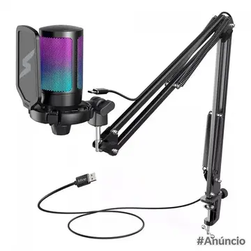 Microfone Gamer Fifine Superframe Edition Sfm1 Rgb Usb Black Com Braco Articulado
