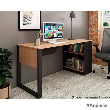 Mesa de Escritório ME4182 160cm Amêndoa/Preto - Tecno Mobili