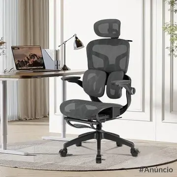 Cadeira de Escritório Ergonômica Testada conforme NR-17, Duplo Apoio Lombar, Assento Deslizante com Ajuste de Profundidade 5cm, Apoio para P