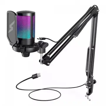 Microfone Gamer FIFINE SuperFrame Edition SFM1 RGB USB Black Com Braço Articulado