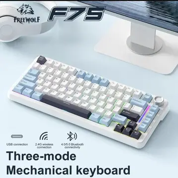 Teclado Mecânico F75 Sem Fio 75% Rgb White Contour Lines Mercado Livre