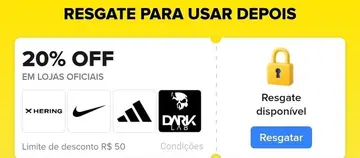 Acesse o APP pelo link, clique em "Mais" no rodapé do APP, clique em "Cupons Relâmpago e Resgate o cupom