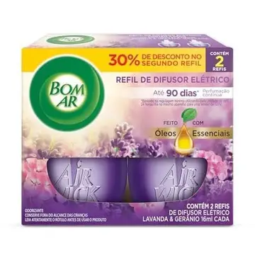 difusor elétrico bom ar lavanda e gerânio refil 2 unidades 16ml