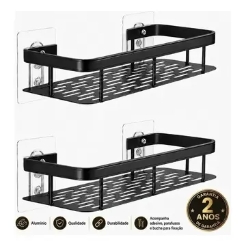 banheiro brielli kit 2 suporte porta shampoo sabonete parede adesivo sem furos box luxo cor preto