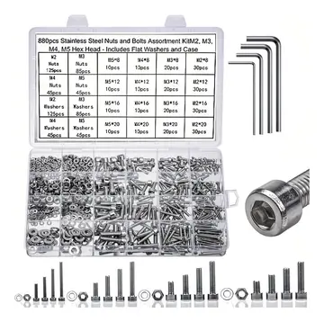 ferramentas 880pcs parafusos porcas arruelas inox cabeça sextavada