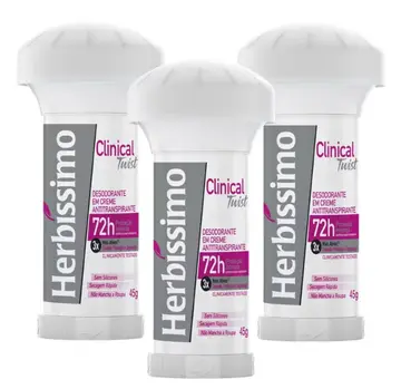 perfumaria herbissimo twist antitranspirante clinical rosa 45g 3 unidades