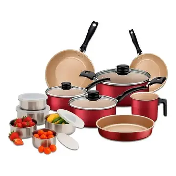 cozinha tramontina turim 12 peças kit tigelas inox vermelho