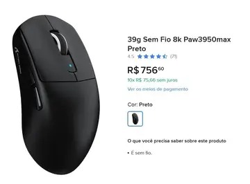 acessórios e periféricos attack shark r6 sem fio 39g 42000 dpi paw3950max bluetooth/2.4g