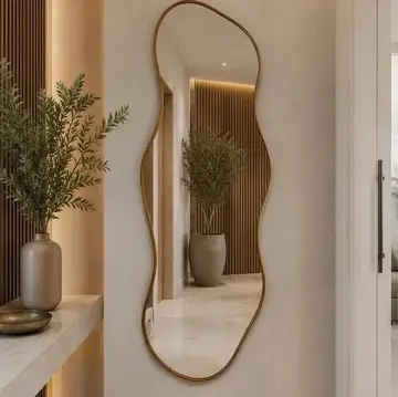 Espelho Grande Orgânico 100x50 Corpo Inteiro Moldura Couro Caramelo