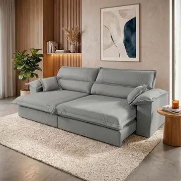 Sofá Retrátil Reclinável 2,30m Nivus Cinza c/ Molas Ensacadas - King House Espuma D33