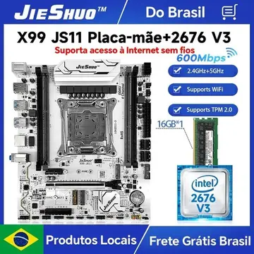 Kit X99 Jieshuo Js11 Argb + Xeon E5 2676 V3 + 16Gb Ddr3, Chipset C612, Quad Channel, Vrm 8 fases, Tpm 2.0 e Secure Boot